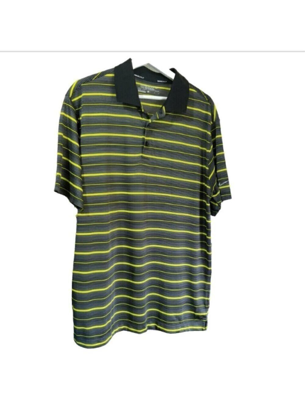 Nike Golf Tour Performance Polo Men’s Large Grey Black Yellow Striped Shirt